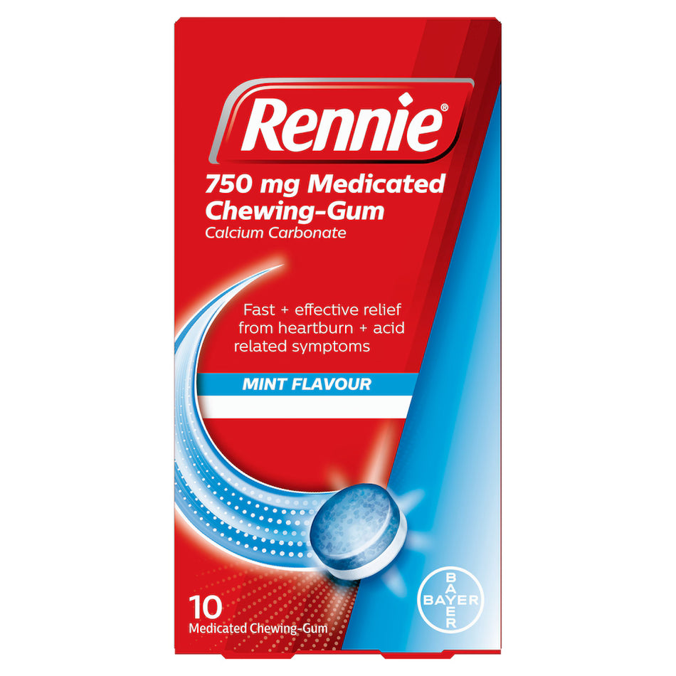 RENNIE 750mg MEDICATED CHEWING GUM 10 PACK