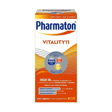 Pharmaton Vitality 11 Multivitamin 100 Caplets — Energy and Vitality Supplement with Ginseng G115 Ireland