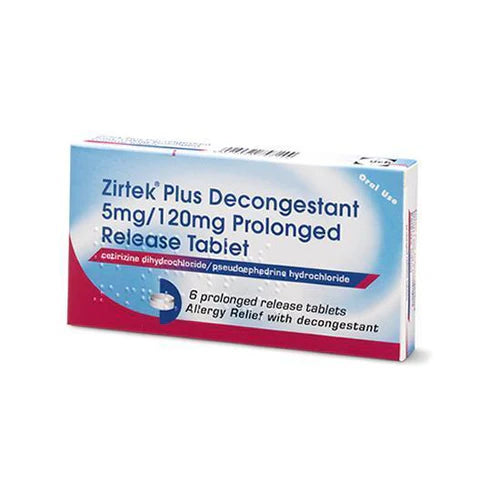 Zirtek Plus Decongestant 5mg/120mg Prolonged Release  6 Tablets