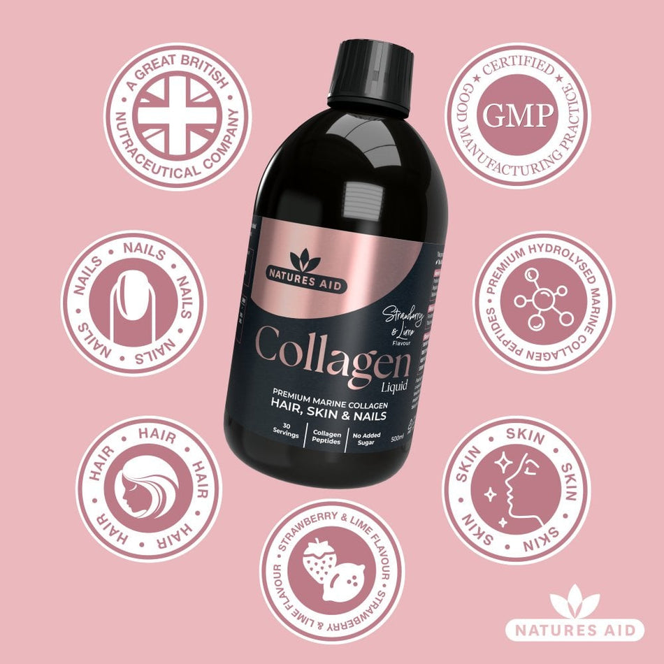 Natures Aid Marine Collagen Liquid 5000mg - Strawberry & Lime 500ml